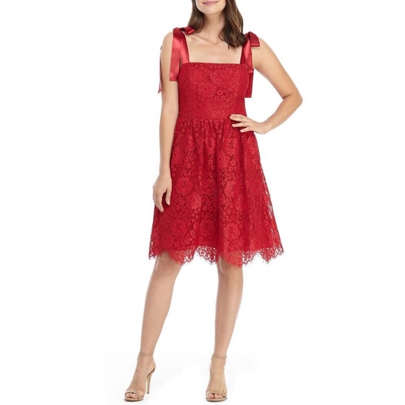 Lucia Satin Strap Lace Dress In Cranberry - Picture 15 of 15